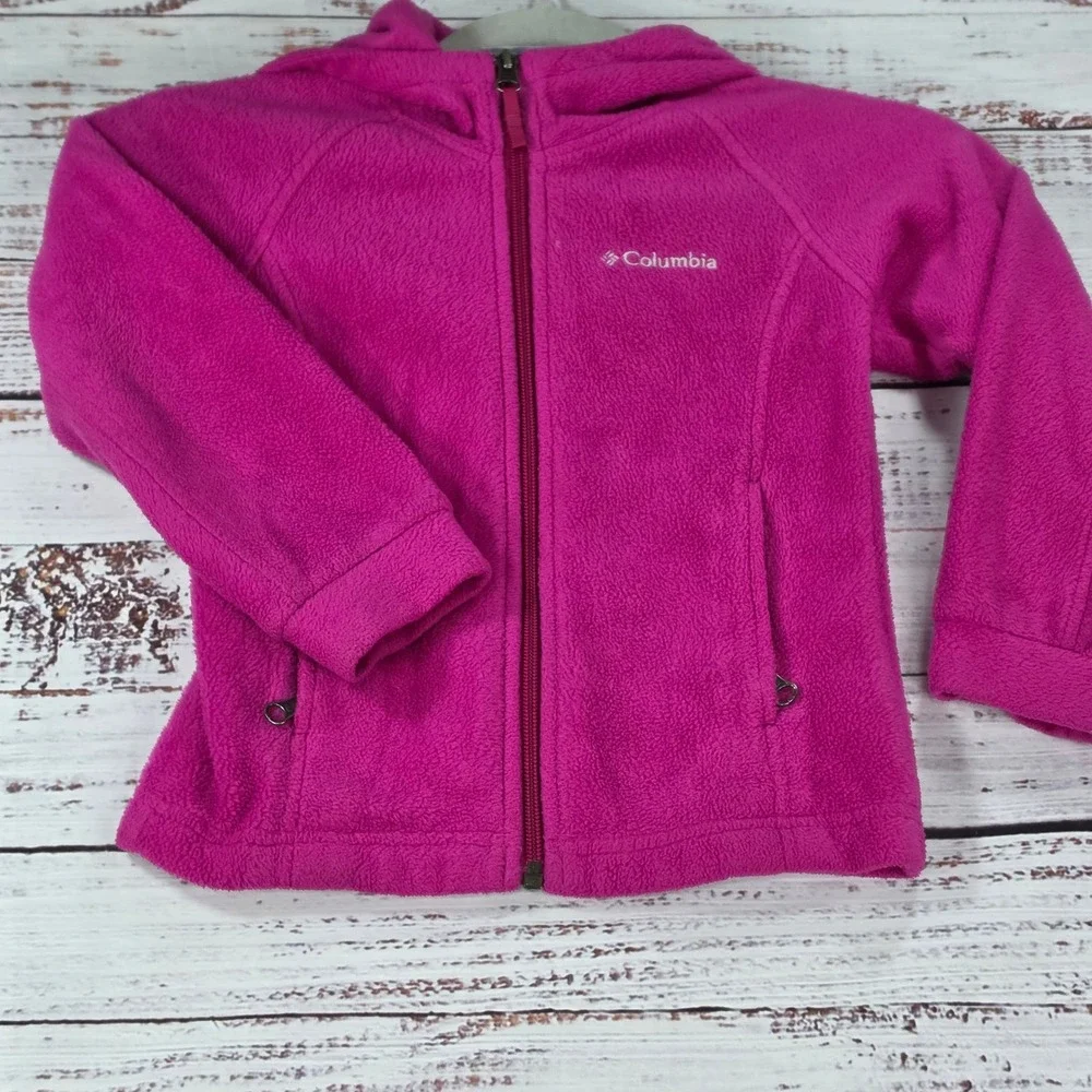 Columbia Fleece Hoodie Kids XXS Magenta Pink Excellent Full Zip Jacket